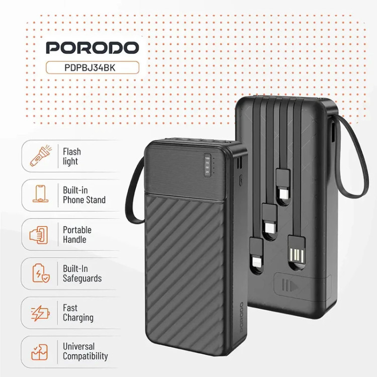 پاور بانک ۲۰ هزار میلی آمپر پرودو porodo مدل PDPBJ34BK