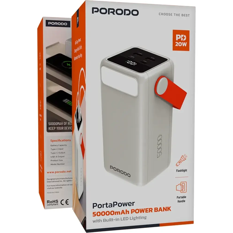 پاوربانک پرودو مدل PortaPower_PDPBXRT50 ظرفیت 50000 میلی آمپر ساعت